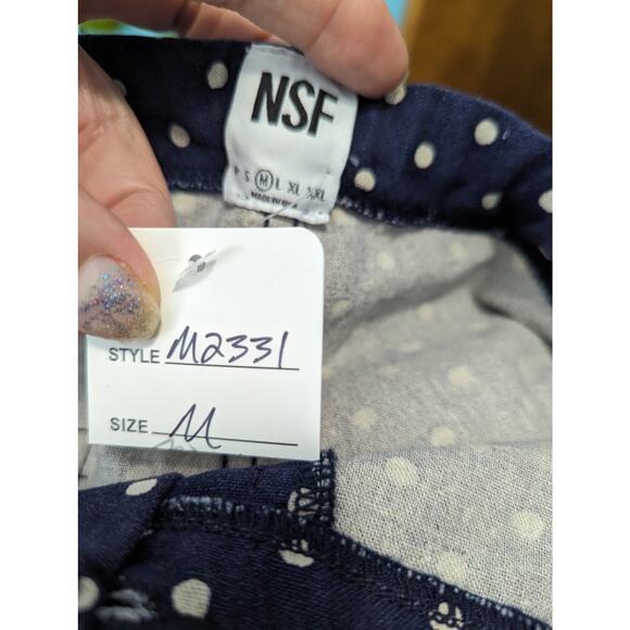 NSF Carlson Pant Drop Crop Navy White Polka Dot Drawstring Waist Crop NWT M - Picture 4 of 11